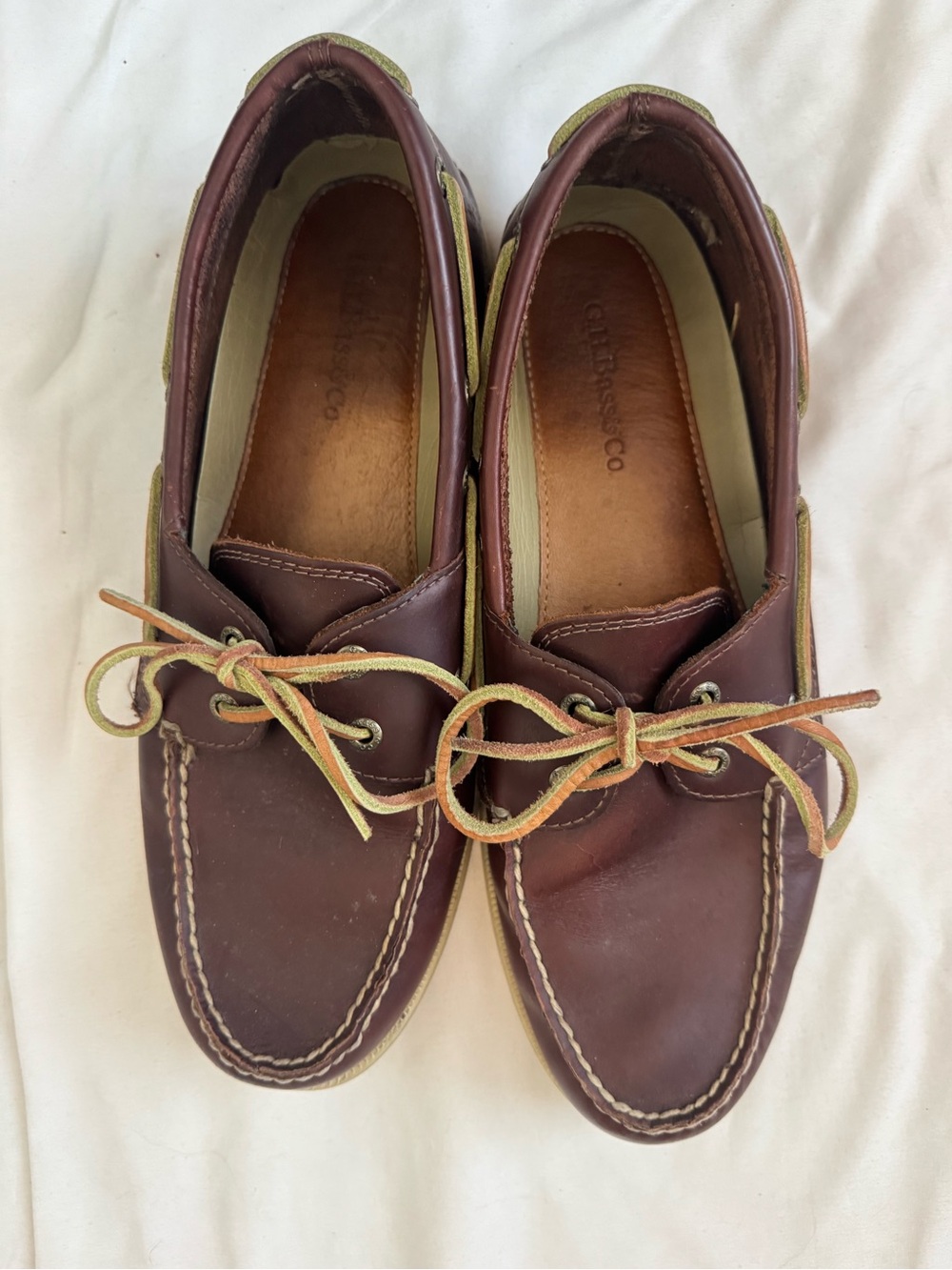 G.H. Bass & Co. Brown Leather Boat Shoes with Tan Laces